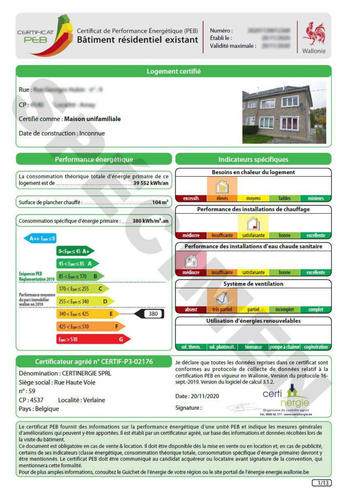Certificat PEB Wallonie
